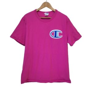 Champion Vintage T-shirt Mens L Large Pink Big C Embroidered Patch